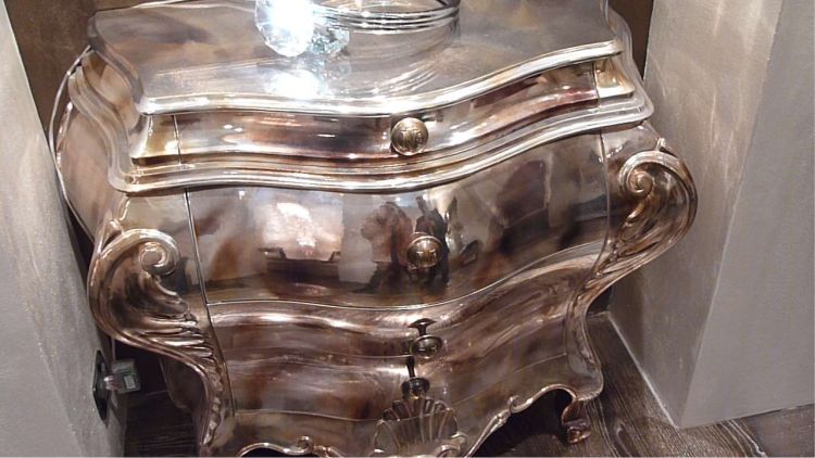 ornately carved and chromed dresser using SuperChrome paint