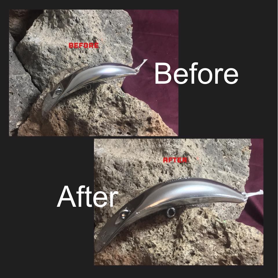 SuperChrome DIY projects - before and after chromed fishing plug